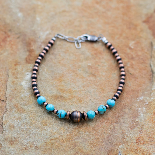 Copper 3mm Pearl Bracelet with Turquoise