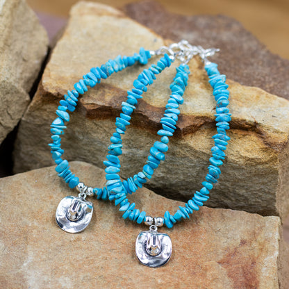 Bracelet Turquoise Chip with Sterling Silver Cowboy Hat & Bead Bracelet