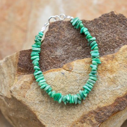 Green Turquoise Chip with Sterling Silver Bead Clasp Bracelet