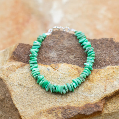 Green Turquoise Chip with Sterling Silver Bead Clasp Bracelet