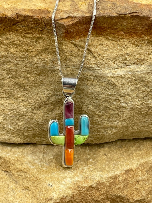 Cactus Inly Multi Stone pendant on a Sterling Silver 18” chain