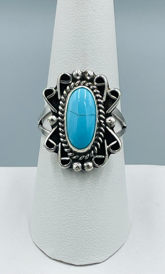 Kingman Turquoise Sterling Silver Ring signed by artist Jimmie Patterson
