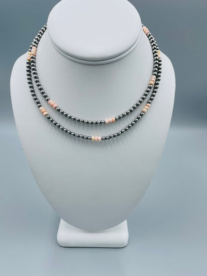 Sterling Silver 4mm Pearls Pink Conch Shell 14" Necklace