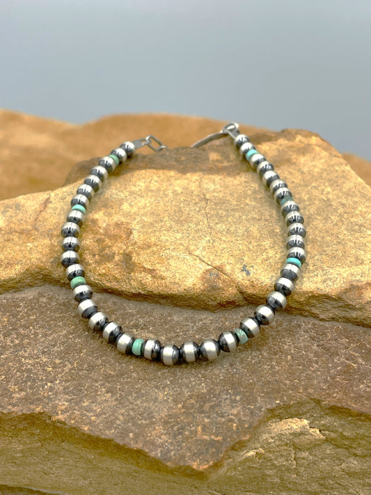 Campitos Turquoise and Sterling Silver Pearl 4mm Bracelet