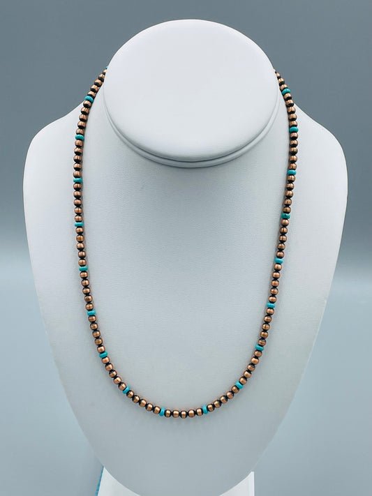 Copper 4mm Turquoise Beaded Necklace 18"