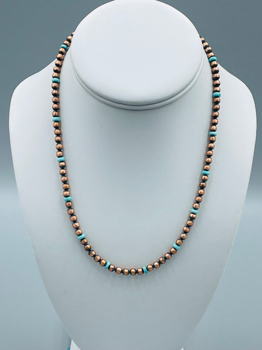 Copper 5mm Turquoise Beaded Necklace 16"
