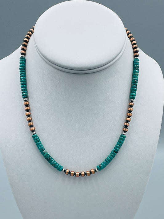 Copper 5mm Campitos Turquoise Beaded Necklace 16"