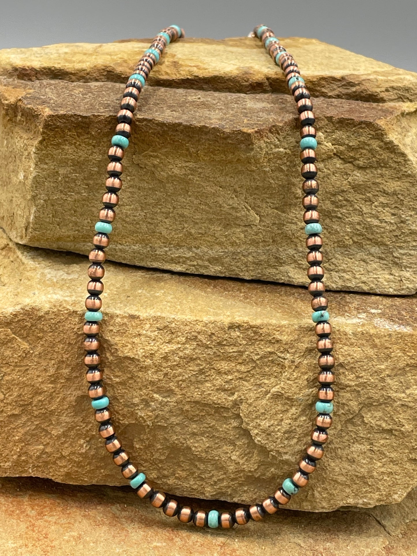 Copper 4mm Pearl 14" Necklace with Campitos Turquoise