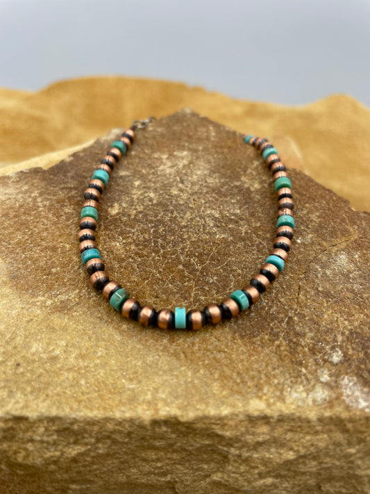 Copper 4mm Pearl with Turquoise Beaded Bracelet