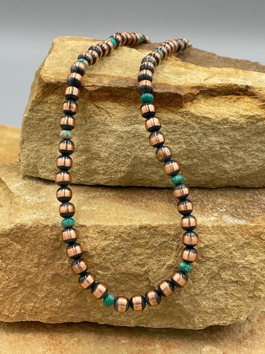 Copper Pearls and Fox Turquoise 6mm beads 15"necklace