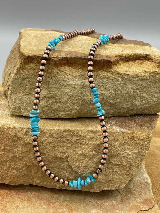 Copper 4mm Pearls and Sleeping Beauty Turquoise 16"necklace