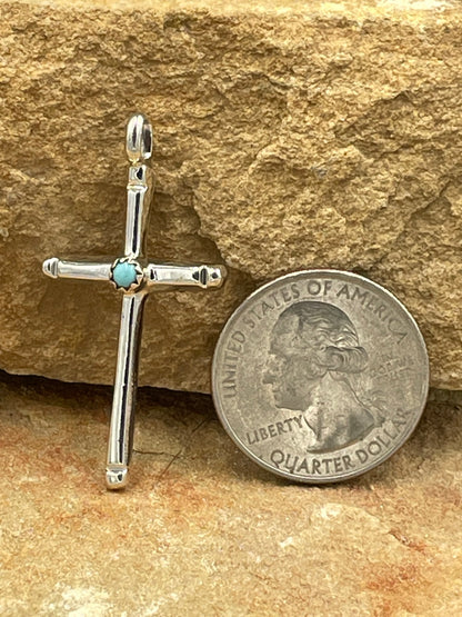 Sterling Silver Cross Pendant with Kingman Turquoise