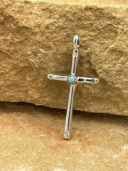 Sterling Silver Cross Pendant with Kingman Turquoise