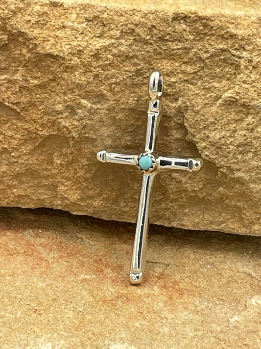 Sterling Silver Cross Pendant with Kingman Turquoise