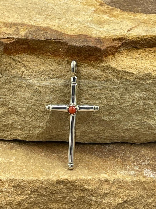 Sterling Silver Cross Pendant with Natural Coral by artist Cecil Henry