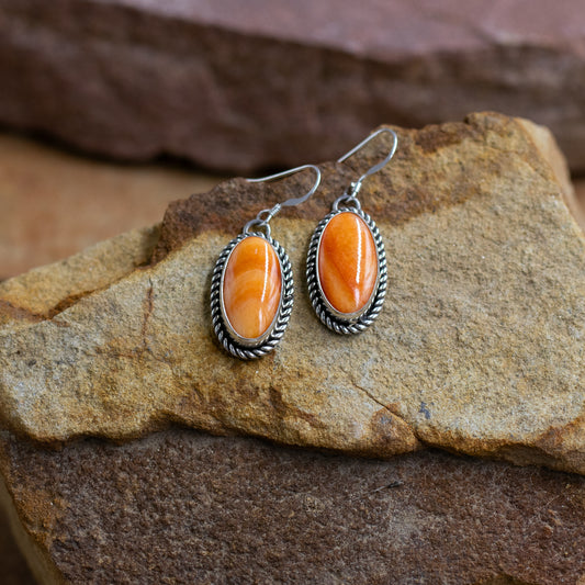 Orange Spiny Oyster Sterling Silver Post earrings by Art Platero