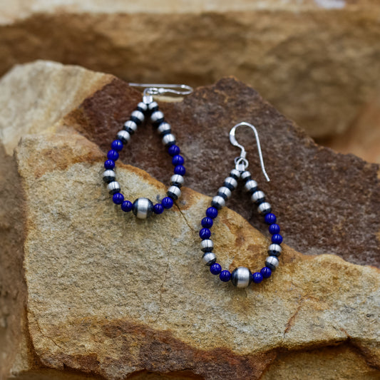 Sterling Silver Pearls and Lapis Hoop Earrings