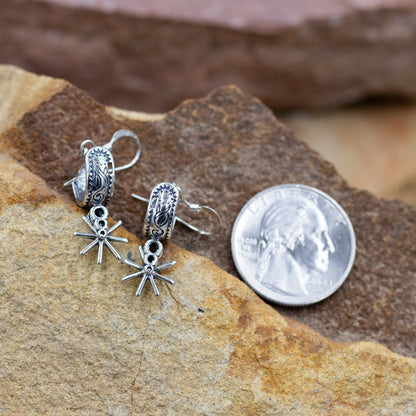 Sterling Silver Stamped Concho Spurs with Rowels Dangle earrings