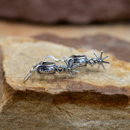 Sterling Silver Stamped Concho Spurs with Rowels Dangle earrings