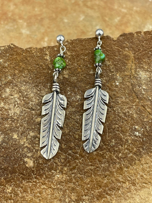 Sterling Silver Feather Earrings with Sonoran Gold Turquoise