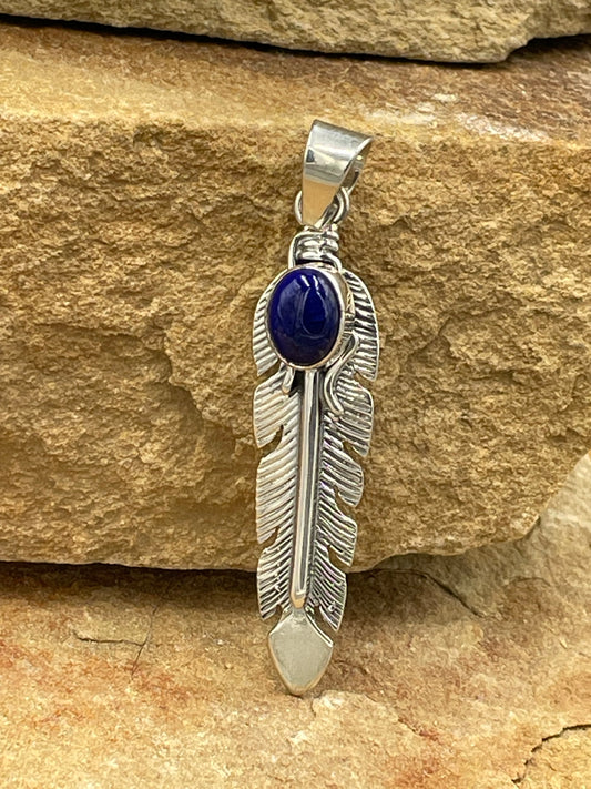 Sterling Silver Feather Pendant with Lapis