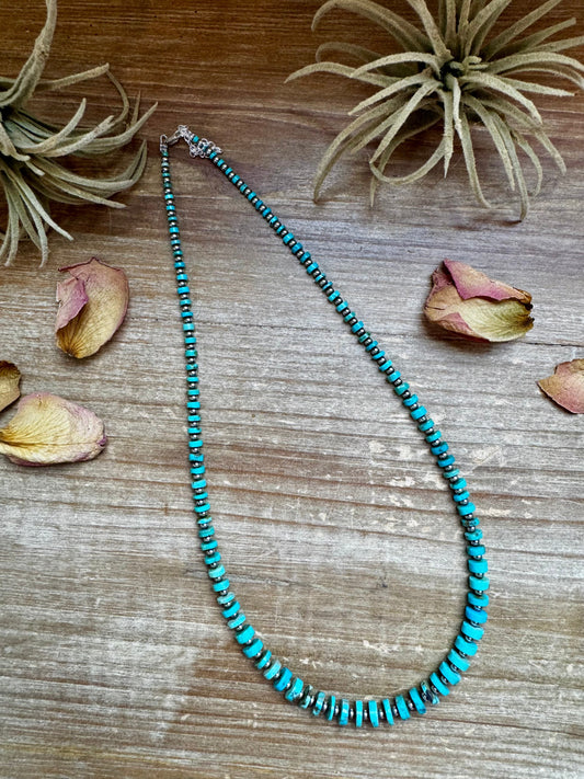 20.5-Inch Graduated Turquoise Disk Necklace with Sterling Pearls