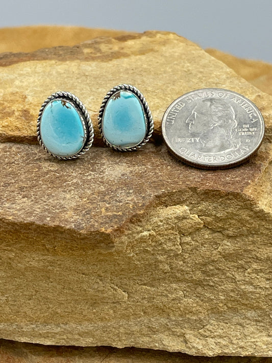 Golden Hills Turquoise Sterling Silver Post Earrings by artist Calvin Desson