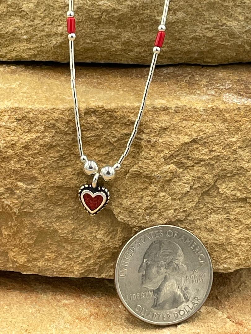 Liquid Sterling Silver Heart and Coral Necklace 16"