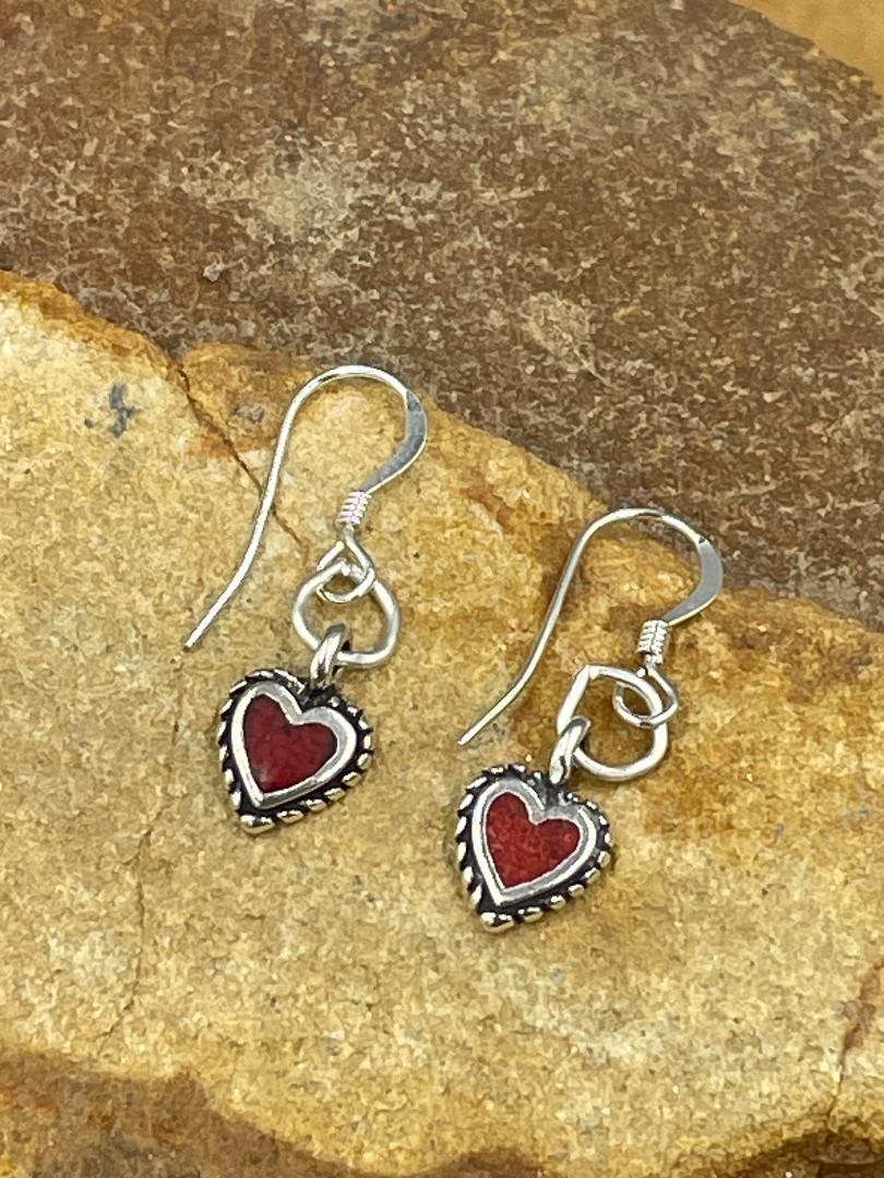Liquid Sterling Silver Heart and Coral Necklace Set 16"