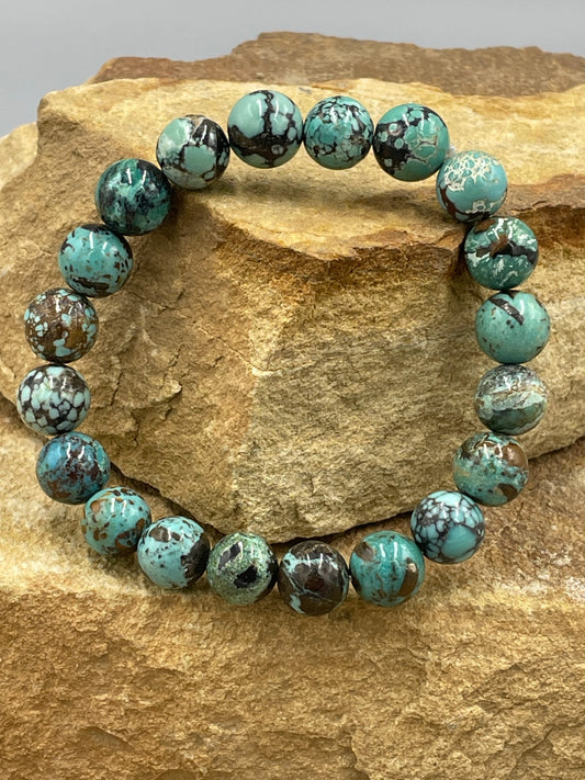 Hubei Turquoise 10mm Beaded Stretch Bracelet