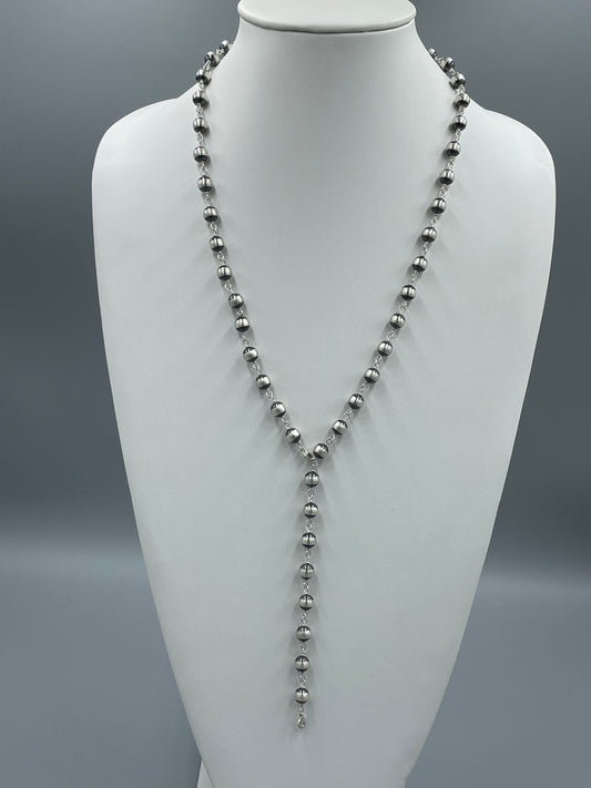 Sterling Silver Lariat Rosary 24" Necklace