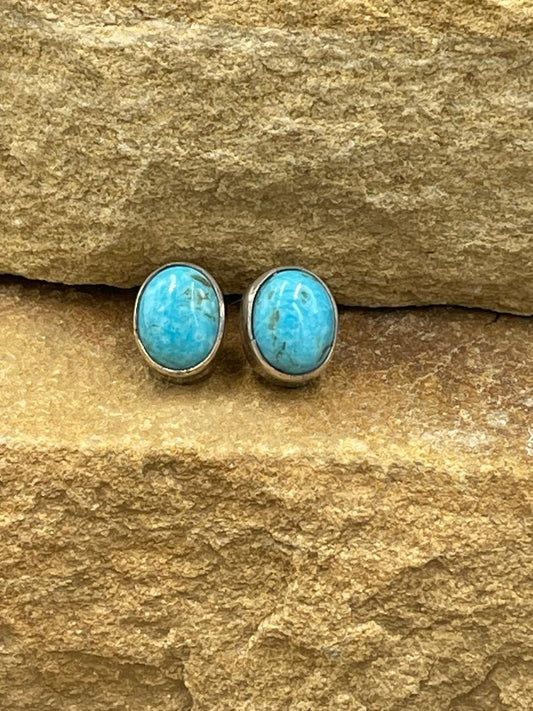 Sterling Silver Post with Kingman Turquoise by Artist Dorothy Secatero