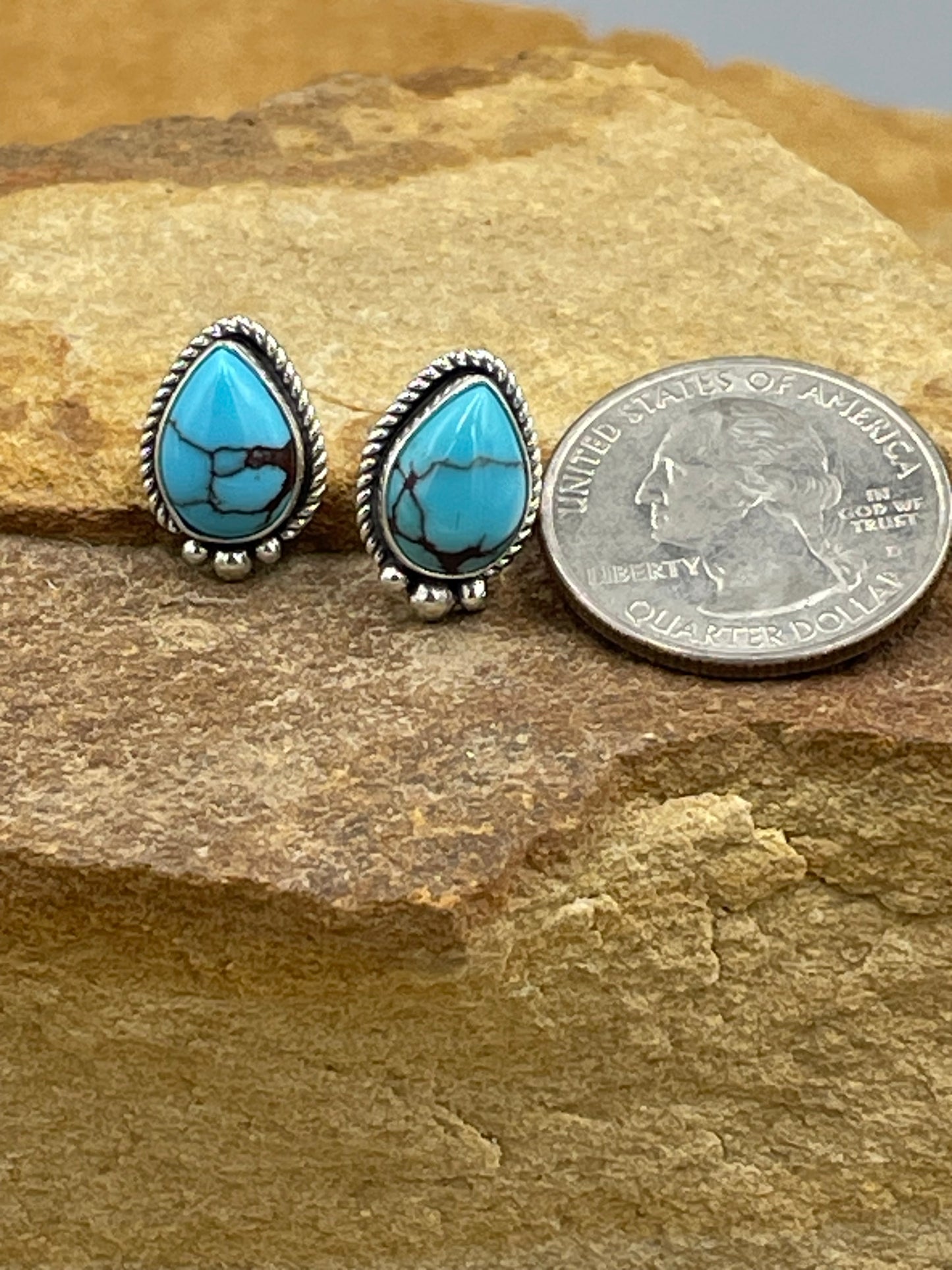 Prince Turquoise Sterling Silver Post Earrings by artist Etta Endito
