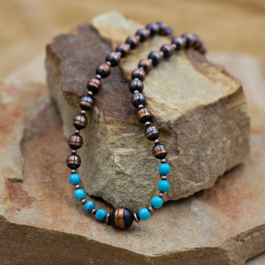 Copper and Turquoise Pearl Southwestern Style Necklace