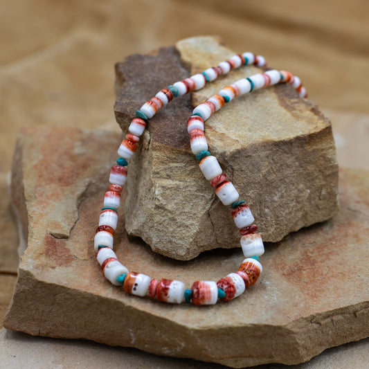 Graduated Orange Spiny Oyster with Turquoise Southwestern Style Necklace