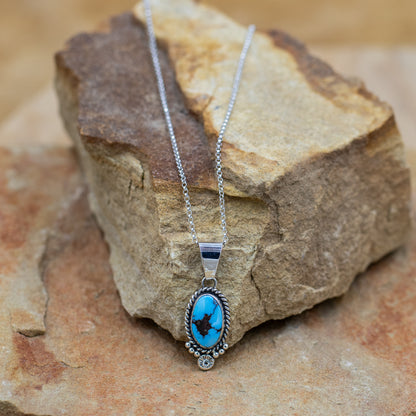 Prince Turquoise Sterling Silver Pendant Southwestern Necklace with Sterling Silver Chain by E.M. Linkin