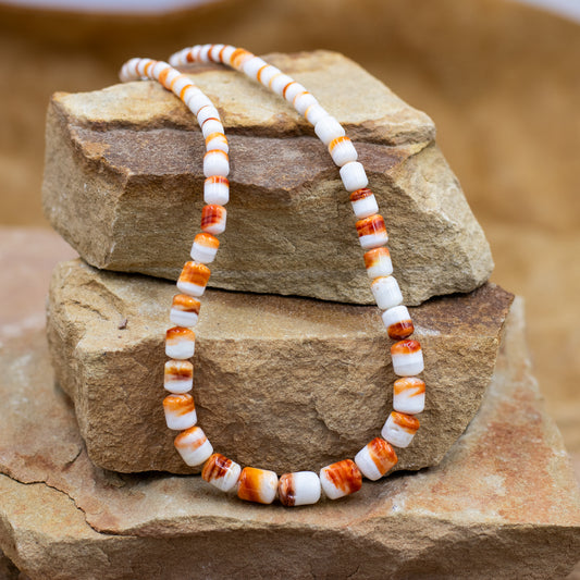 Graduated Orange Spiny Oyster Southwestern Style Necklace