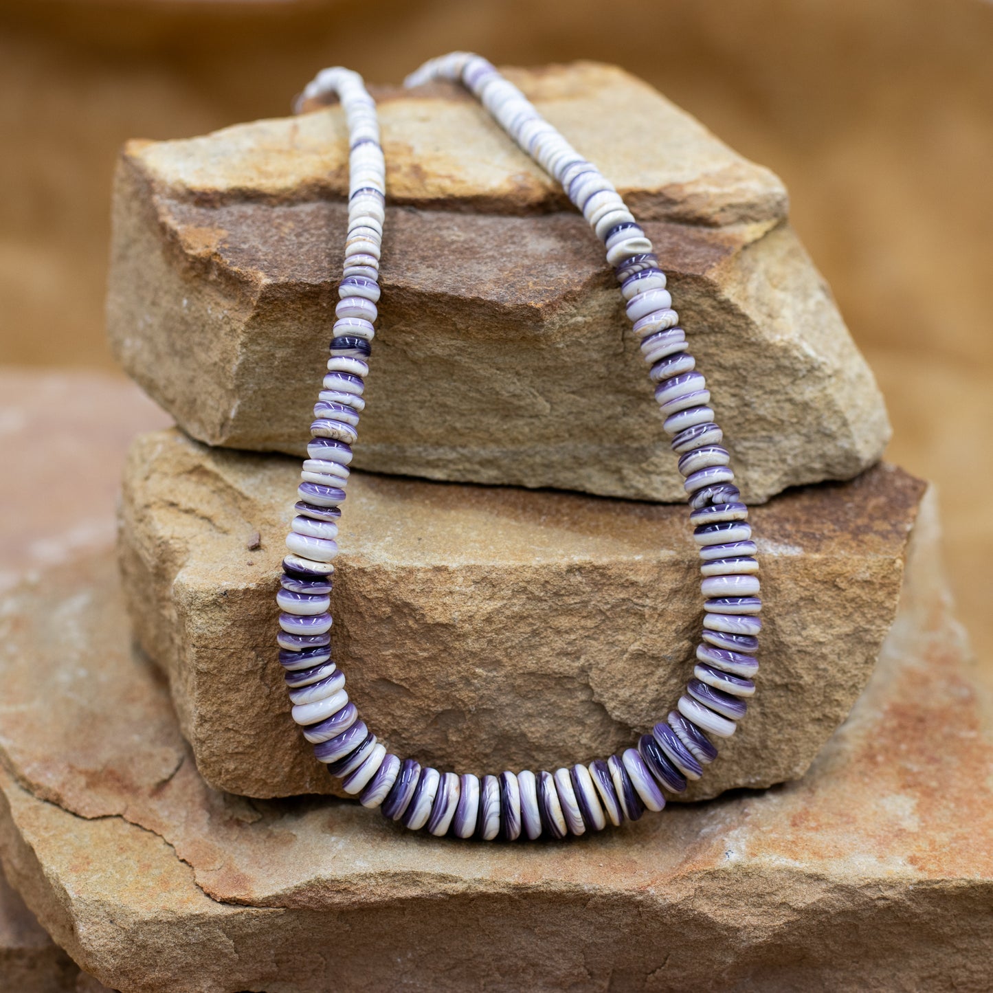 Graduated Purple Wampum Shell Southwestern Style Necklace