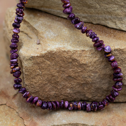 Purple Spiny Oyster Nugget Southwestern Style Necklace with Sterling Silver Cone and Clasp