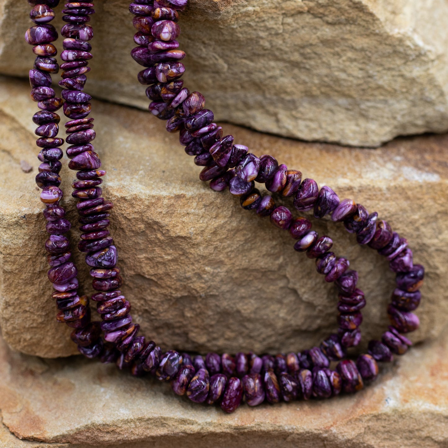 Purple Spiny Oyster Nugget Southwestern Style Necklace with Sterling Silver Cone and Clasp