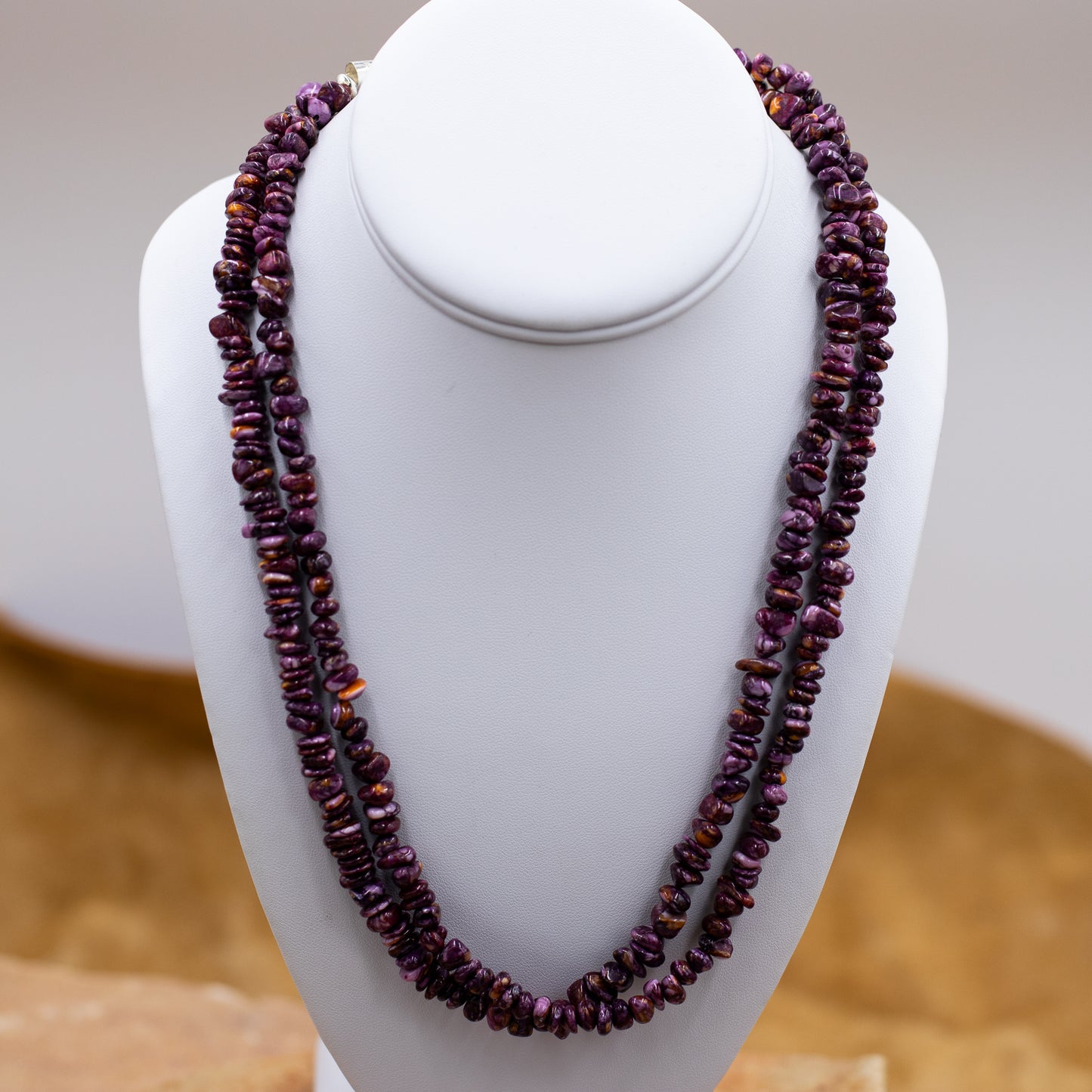 Purple Spiny Oyster Nugget Southwestern Style Necklace with Sterling Silver Cone and Clasp