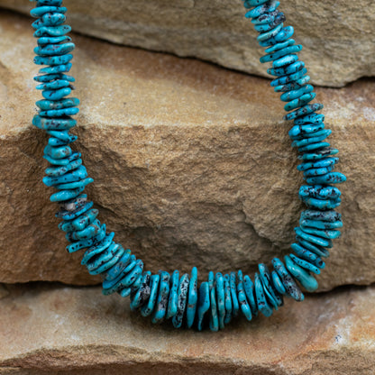 Turquoise Chip with Sterling Silver Pearls Southwestern Style Necklace with Sterling Silver Cone and Clasp