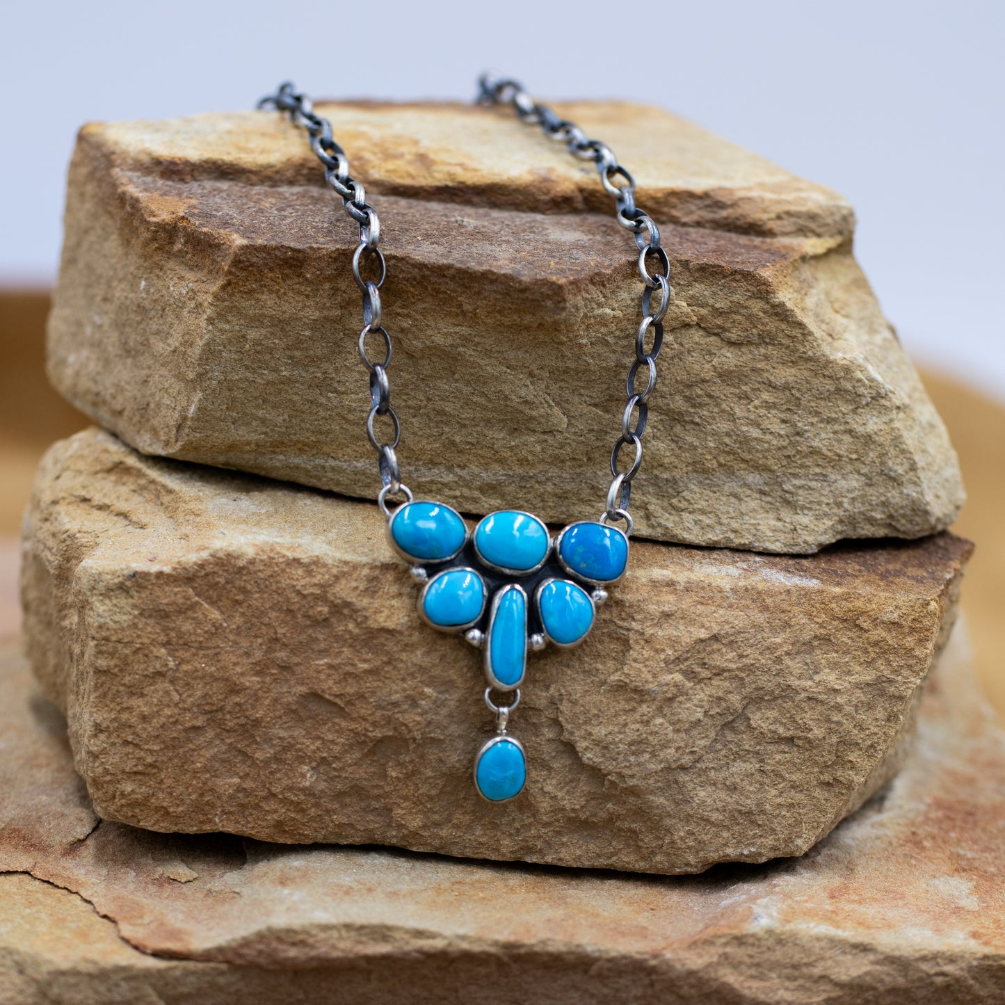 Kingman Turquoise Necklace on Sterling Silver Paperclip Chain