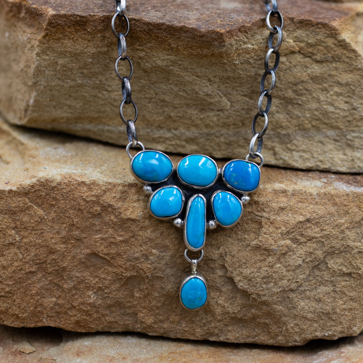 Kingman Turquoise Necklace on Sterling Silver Paperclip Chain