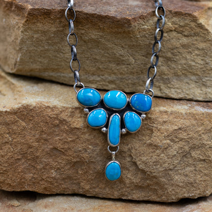 Kingman Turquoise Necklace on Sterling Silver Paperclip Chain