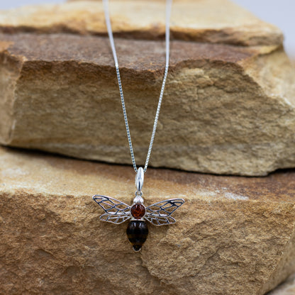 Amber Bumble Bee Pendant on Sterling Silver Chain