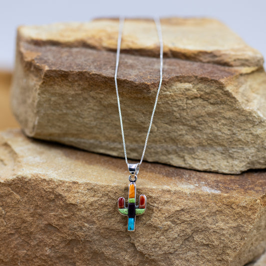 Cactus Inly Multi Stone Pendant on Sterling Silver Chain