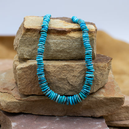 Turquoise Graduated Chip Southwestern Style Necklace with Sterling Silver Clasp