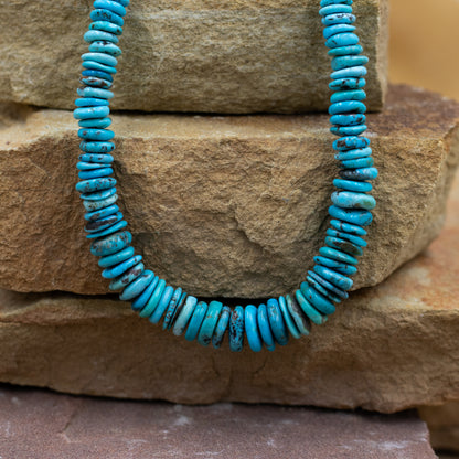 Turquoise Graduated Chip Southwestern Style Necklace with Sterling Silver Clasp