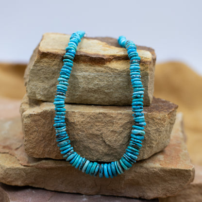 Turquoise Graduated Chip Southwestern Style Necklace with Sterling Silver Clasp